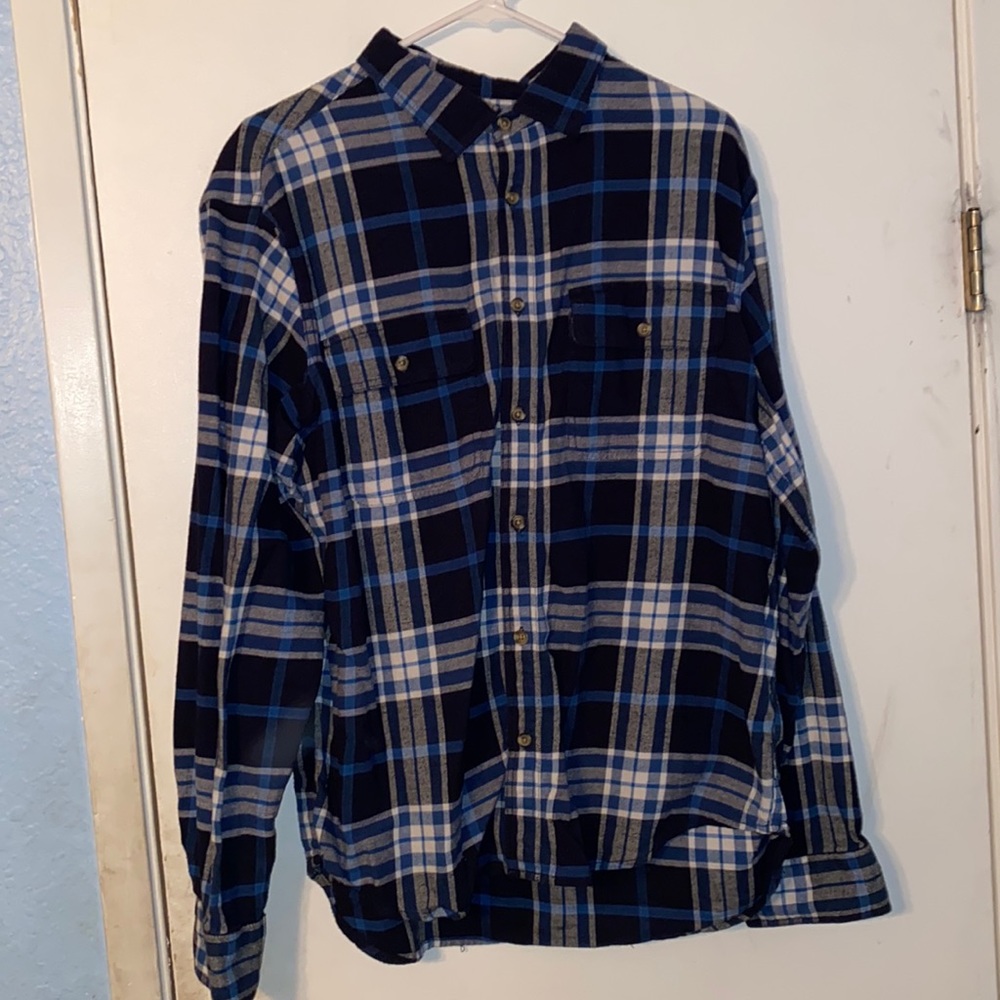 APT.9 Button Up Flannel Blue and black. Size Large